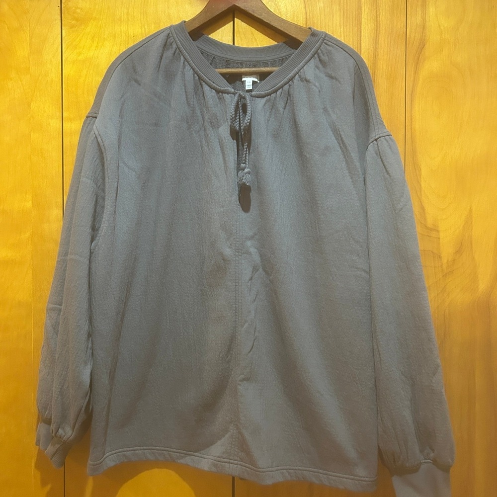 Aerie Sweatshirt Womens Large Oversized Gray Textured Tie Front Loungewear‎